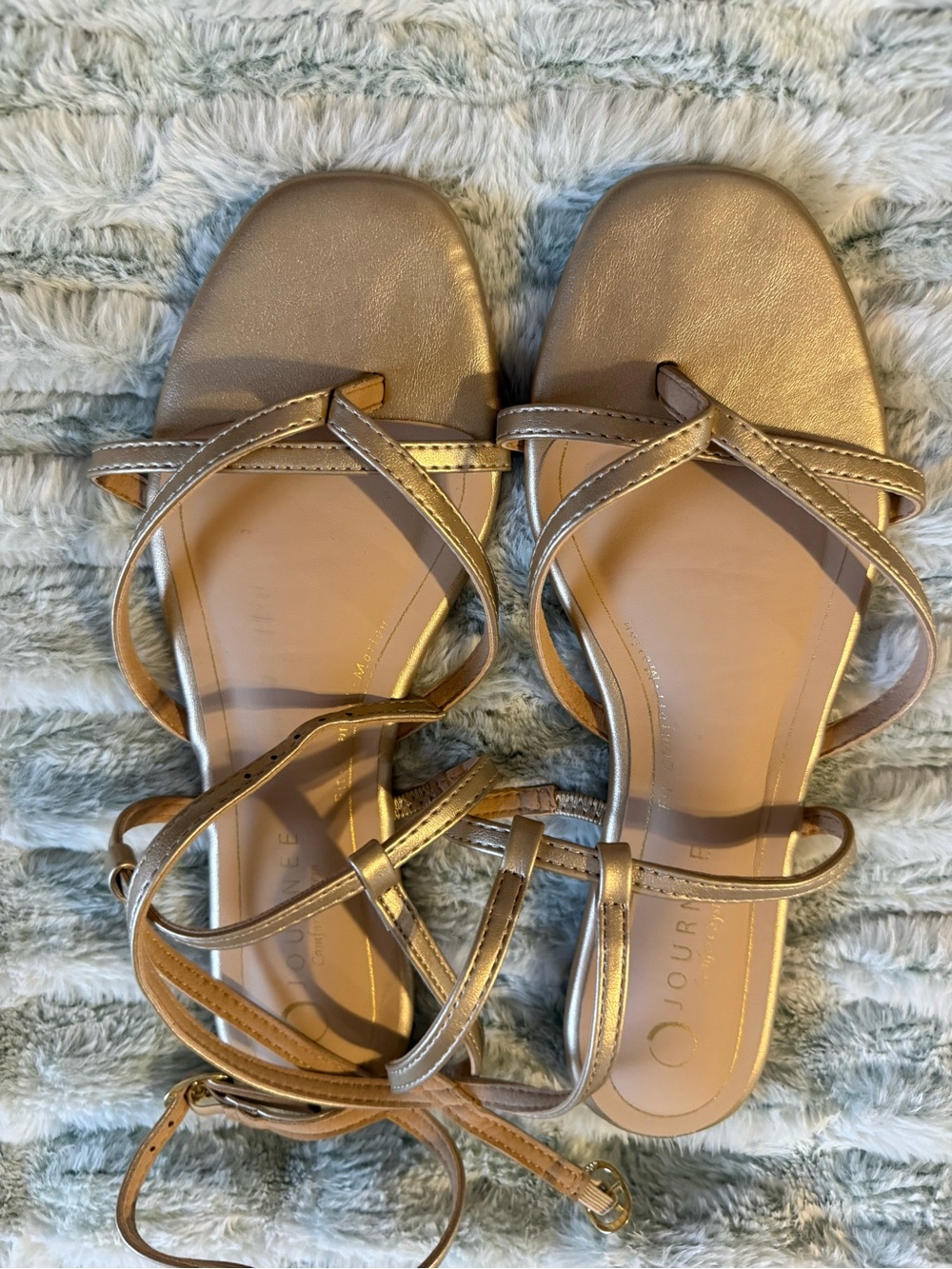 Journee Collection Gold Strappy Ankle Tie Flat Sandals